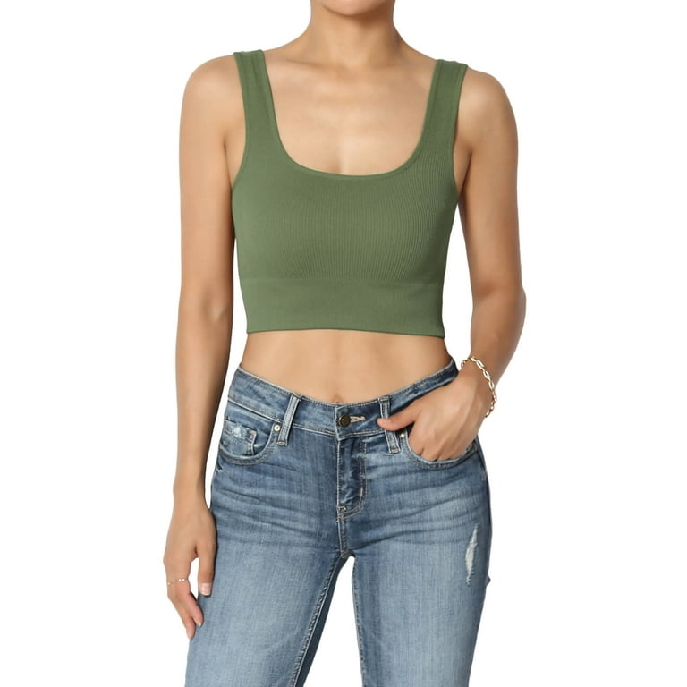 TheMogan S~XL Square Neck Stretchy Ribbed Seamless Cropped Tank