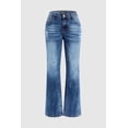 thumbnail image 1 of Women's Medium Wash Distressed Bootcut Jeans, Low Rise Slim Fit Western Denim Pants, 1 of 6