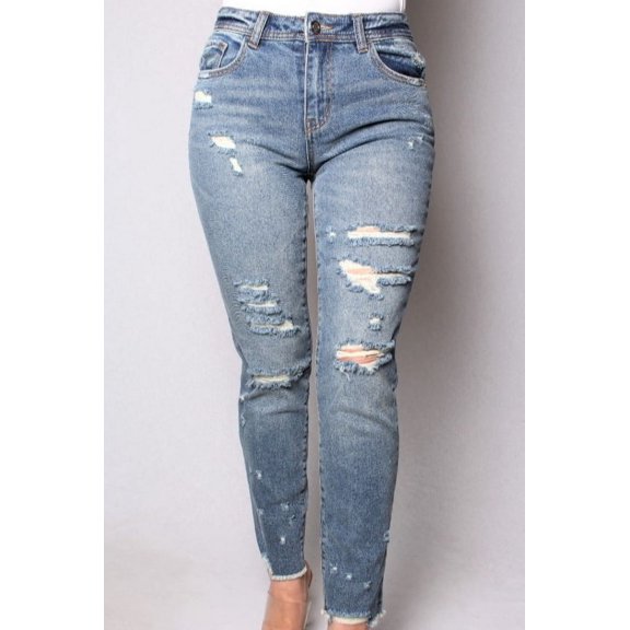 Women's Medium Wash Distressed Skinny Jeans