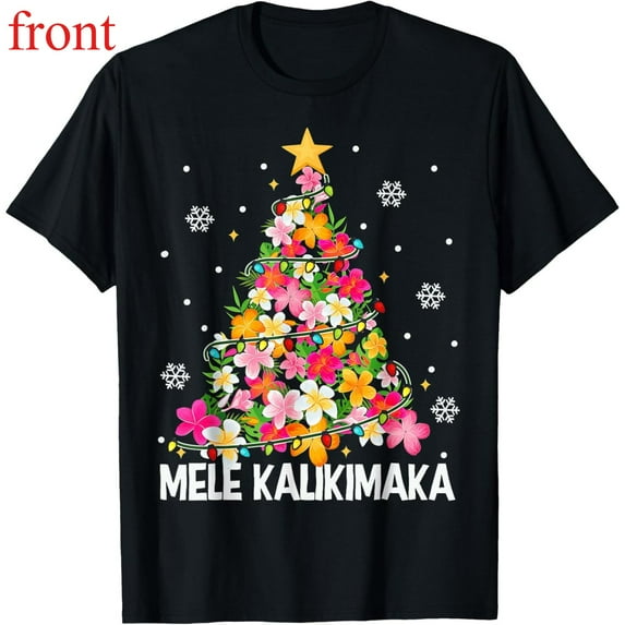 Women's Mele Kalikimaka Graphic Cotton T Shirt Casual Breathable Short Sleeve Round Neck Top Black S-5XL