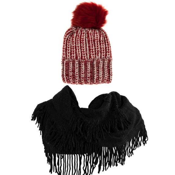 Women's Melinda Warm and Cozy Knitted Beanie and Soft Plush Infinity Scarf Bundle