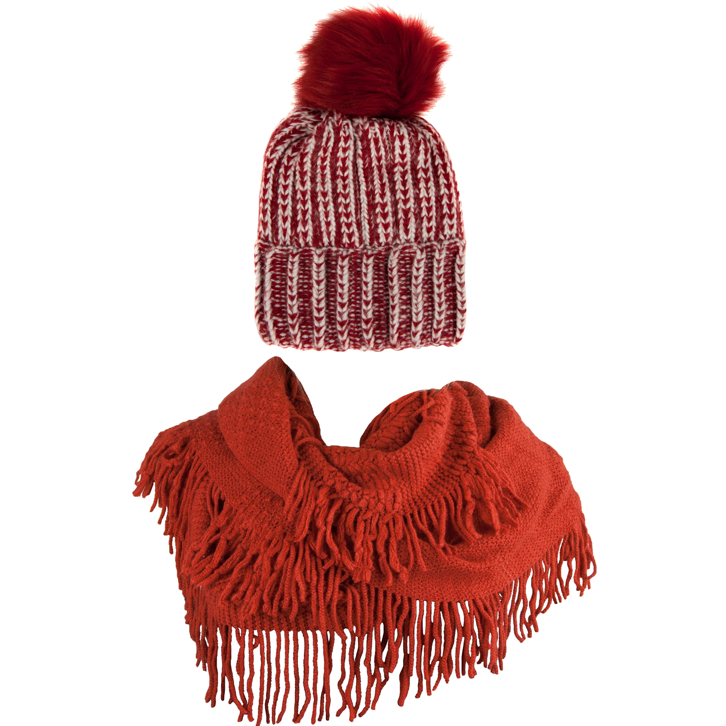 Women's Melinda Warm and Cozy Knitted Beanie and Soft Plush Infinity Scarf Bundle
