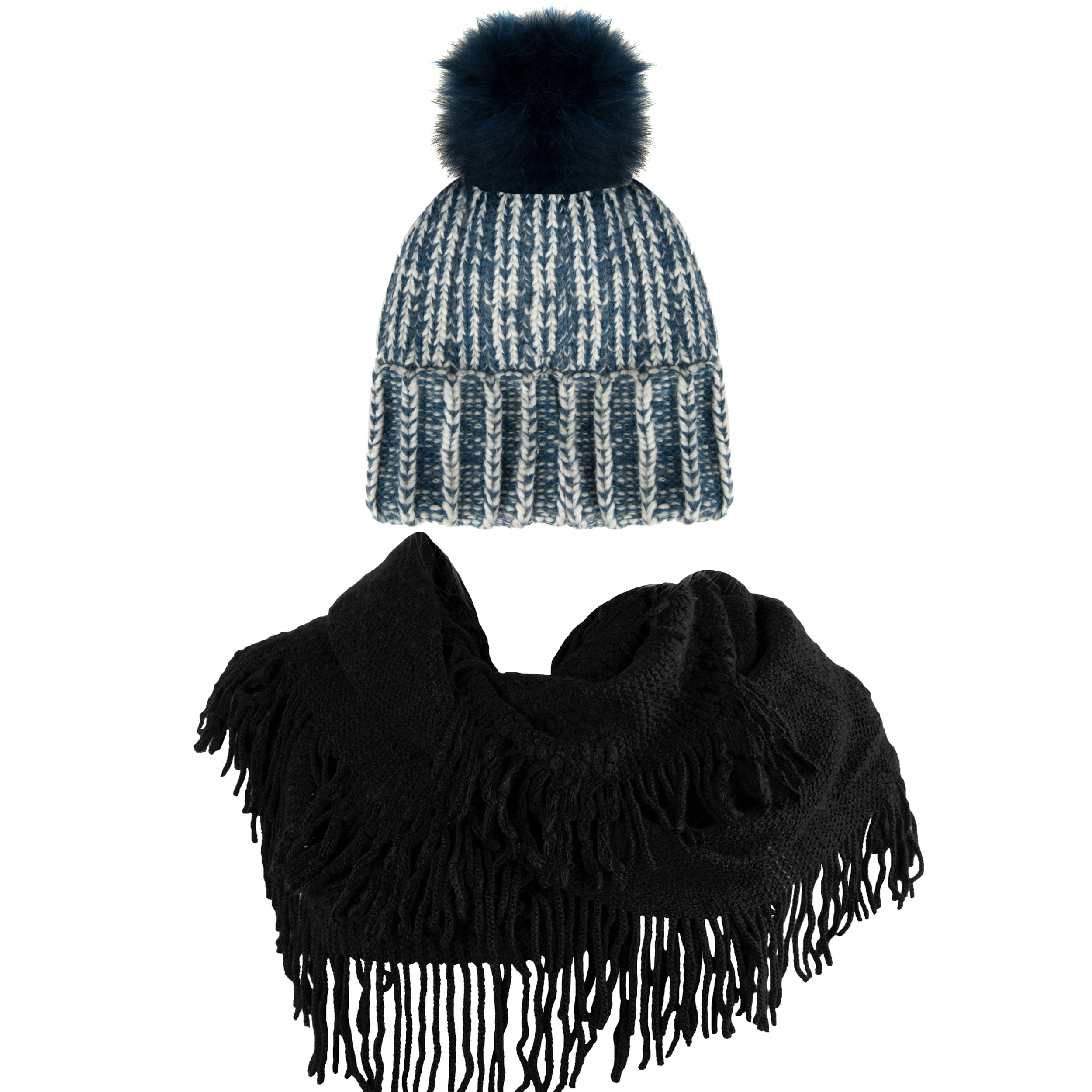Women's Melinda Warm and Cozy Knitted Beanie and Soft Plush Infinity Scarf Bundle