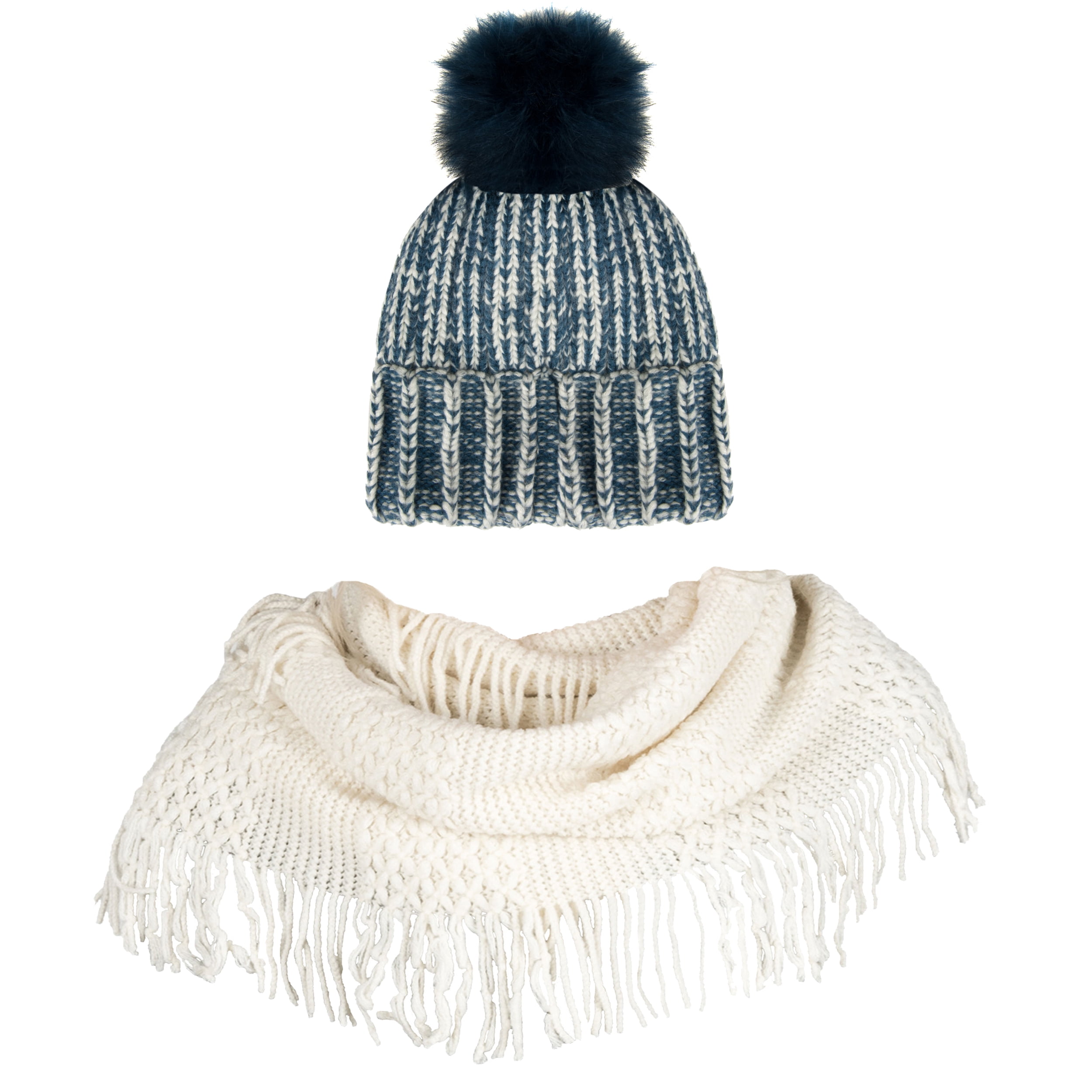 Women's Melinda Warm and Cozy Knitted Beanie and Soft Plush Infinity Scarf Bundle