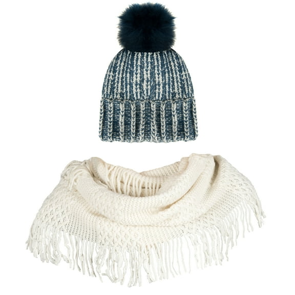 Women's Melinda Warm and Cozy Knitted Beanie and Soft Plush Infinity Scarf Bundle