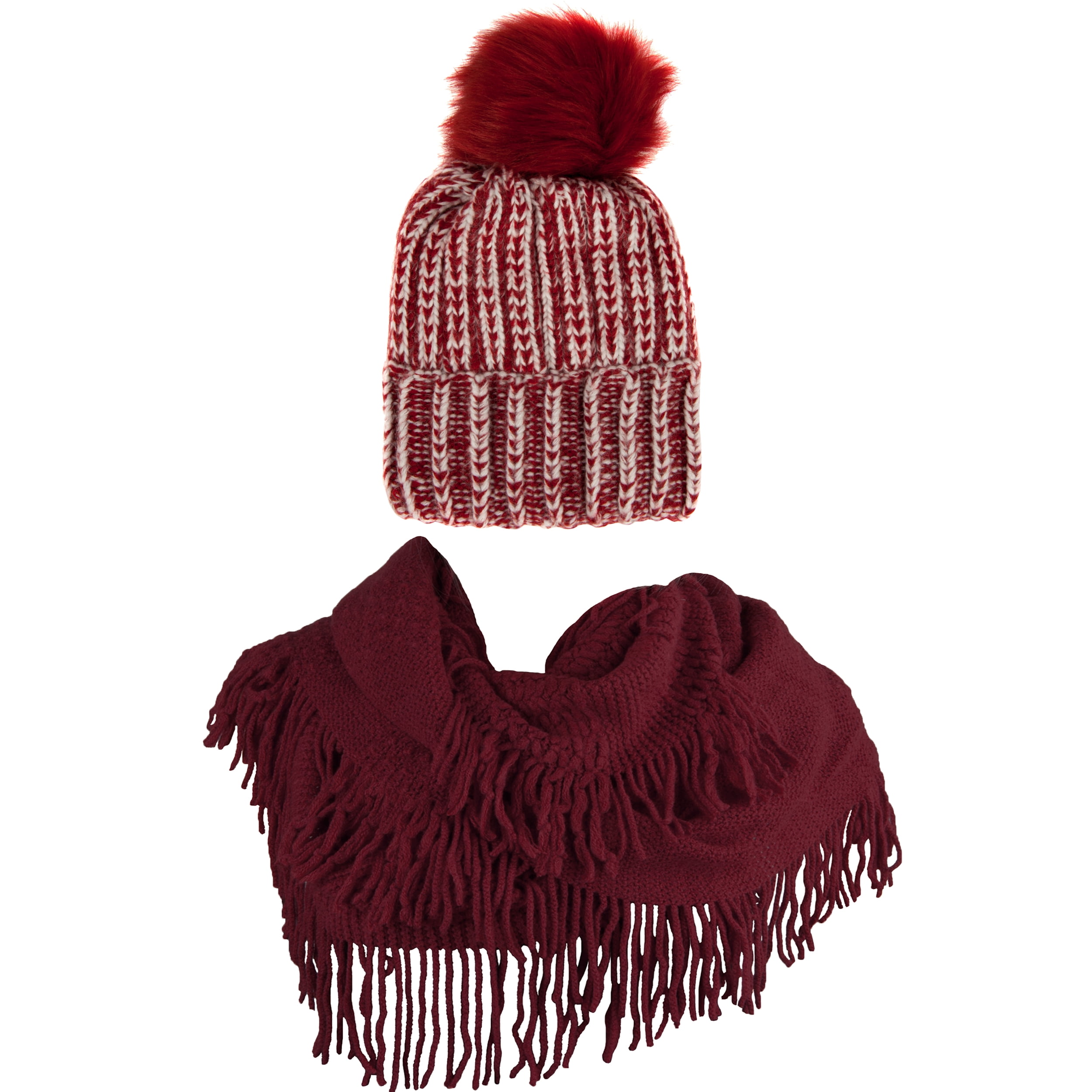 Women's Melinda Warm and Cozy Knitted Beanie and Soft Plush Infinity Scarf Bundle
