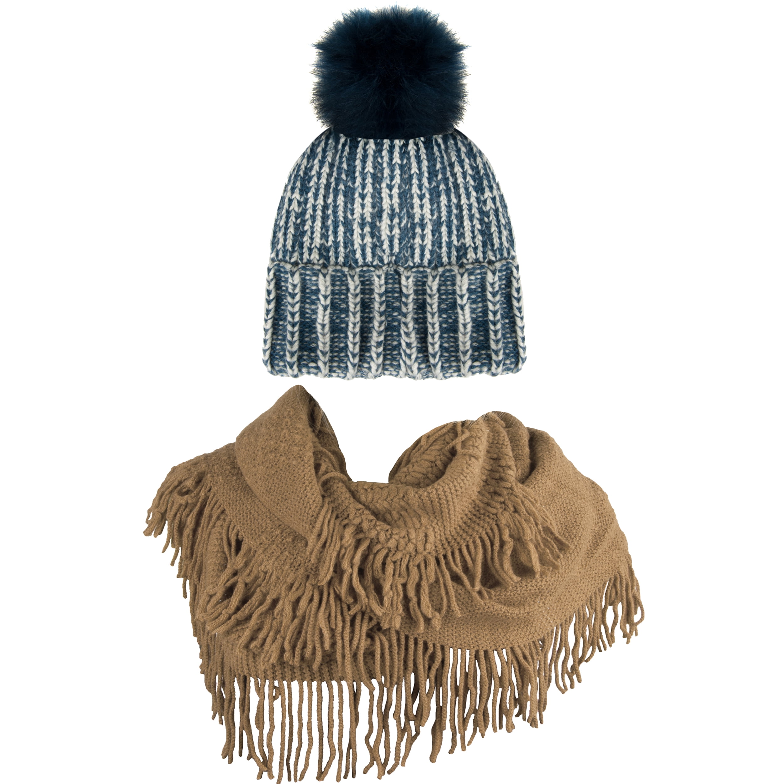 Women's Melinda Warm and Cozy Knitted Beanie and Soft Plush Infinity Scarf Bundle