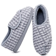 Women's Memory Foam Adjustable Slippers with Plaid Upper Hook & Loop Closure Comfortable House Shoes Closed Toe, Gray 10