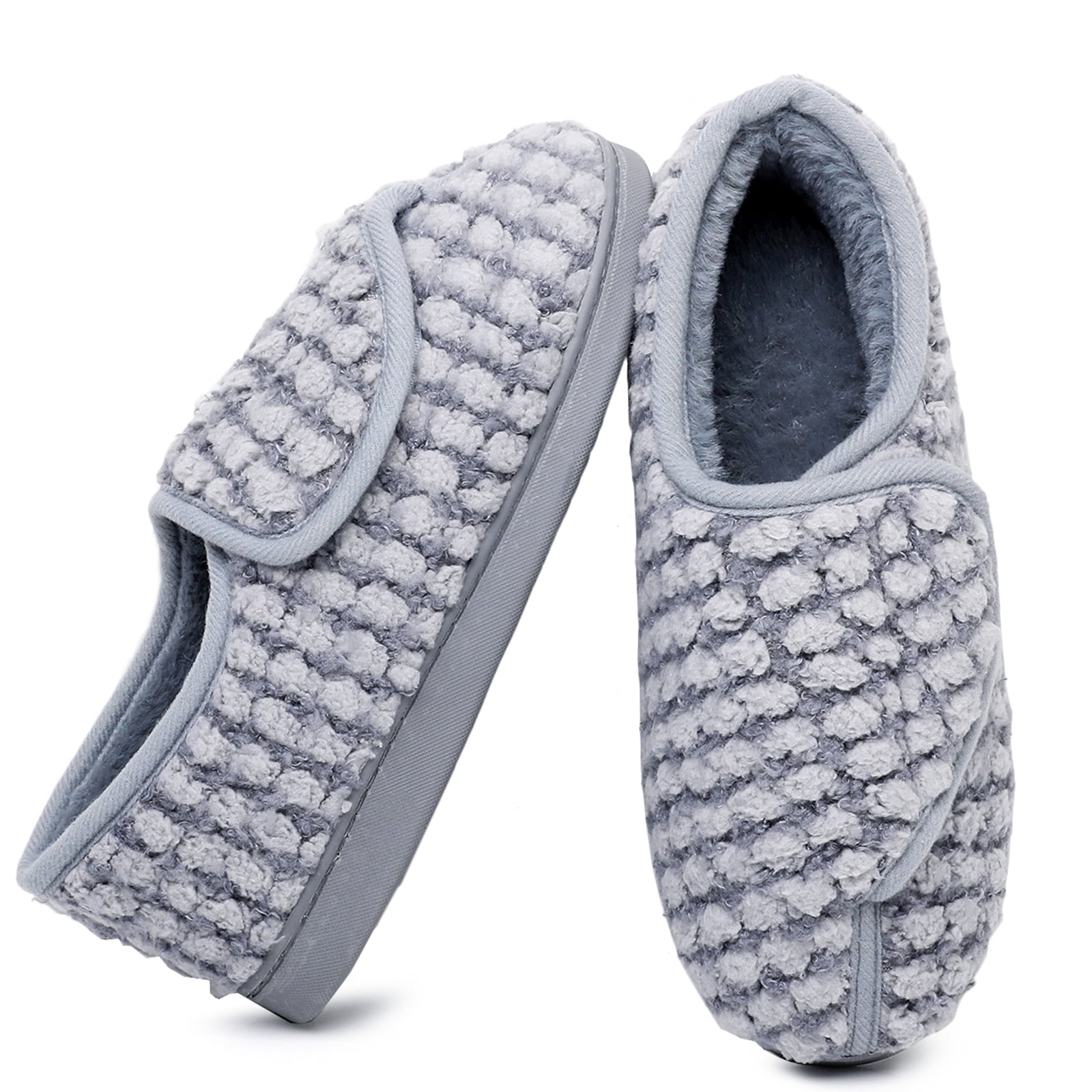 Women's Memory Foam Adjustable Slippers with Plaid Upper Hook & Loop ...