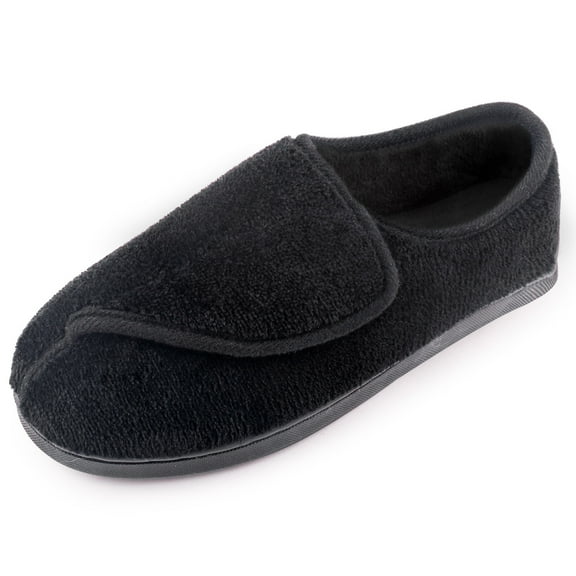 Women's Memory Foam Diabetic Slippers Arthritis Edema Adjustable Comfortable House Shoes Closed Toe, Black 7