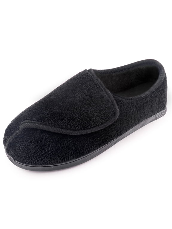 Women's Memory Foam Diabetic Slippers Arthritis Edema Adjustable Comfortable House Shoes Closed Toe, Black 8