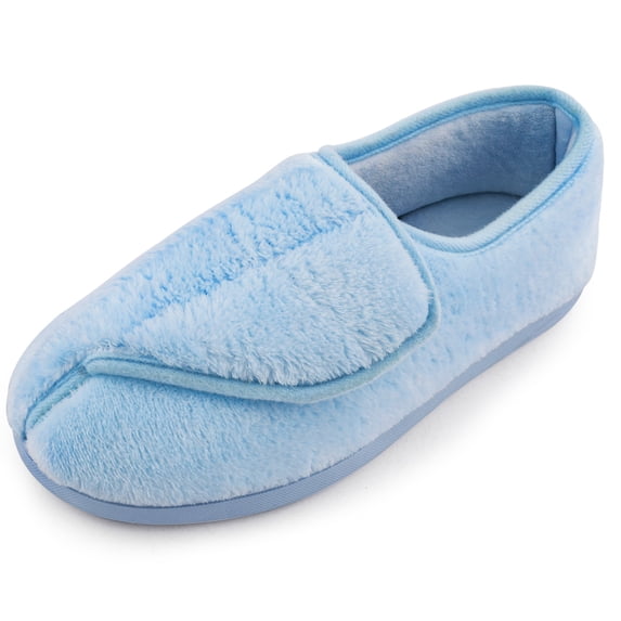 Women's Memory Foam Diabetic Slippers Arthritis Edema Adjustable Comfortable House Shoes Closed Toe, Blue 8