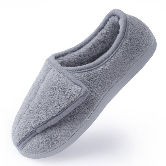 Women's Memory Foam Diabetic Slippers Arthritis Edema Adjustable Comfortable House Shoes Closed Toe, Gray 7
