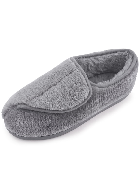 Women Memory Foam Diabetic Slippers Arthritis Edema Adjustable Comfortable House Shoes Closed Toe, Grey 8