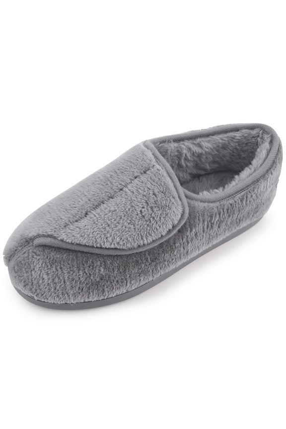 Women's Memory Foam Diabetic Slippers Arthritis Edema Adjustable Comfortable House Shoes Closed Toe, Gray 9