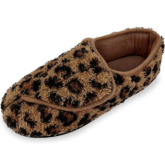 Women's Memory Foam Diabetic Slippers Arthritis Edema Adjustable Comfortable House Shoes Closed Toe, LEOPARDBROWN 6