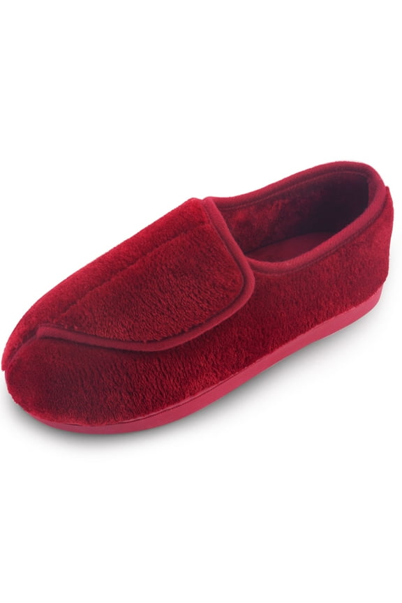 Women's Memory Foam Diabetic Slippers Arthritis Edema Adjustable Comfortable House Shoes Closed Toe, Red 9