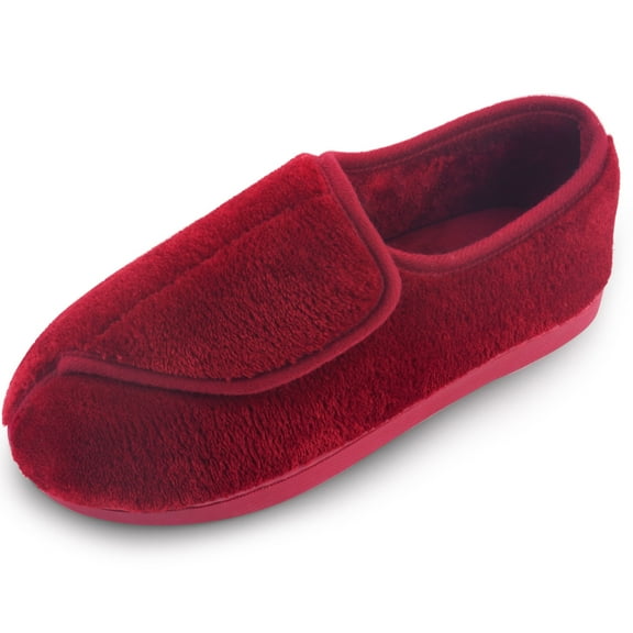 Women's Memory Foam Diabetic Slippers Arthritis Edema Adjustable Comfortable House Shoes Closed Toe, Red 9