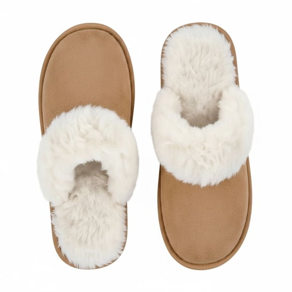 Women's Memory Foam Fuzzy Fluffy Plush Slippers - Non-Slip Thin Sole Indoor/Outdoor Winter House Shoes