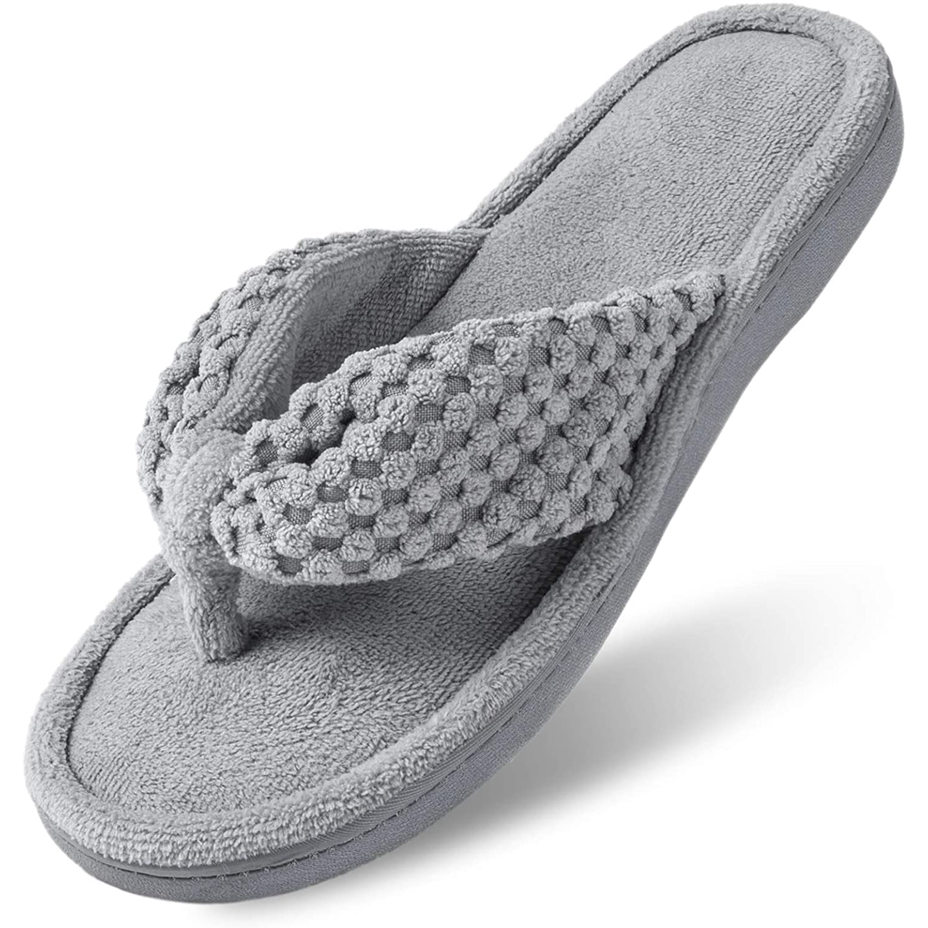 DODOING Women's Memory Foam Flip Flop House Indoor Slippers with Cozy Short  Plush Lining, Spa Thong Sandals Slippersm, Black/ Grey/ Pink 