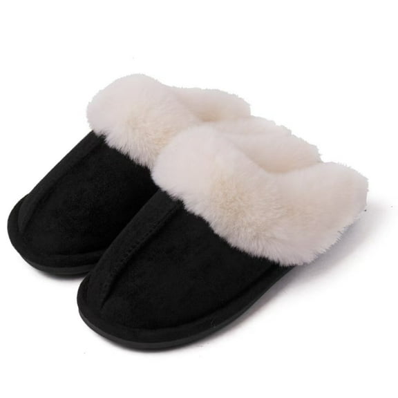 Women's Memory Foam Slippers - Slip-On Suede Scuff with Foot Arch Pad
& Faux Fur Lining Indoor Outdoor House Shoes