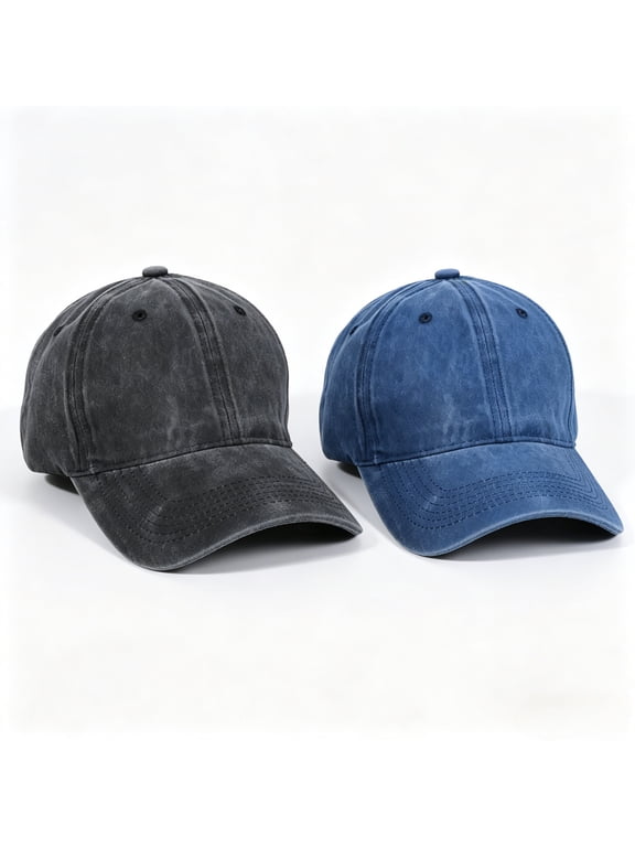 Women's & Men's 2-Pack Plain Baseball Caps - Solid Color Unisex Dad Hats for Casual Daily Wear, Soft Cotton Adjustable Sports Caps (Multi-Color Set)