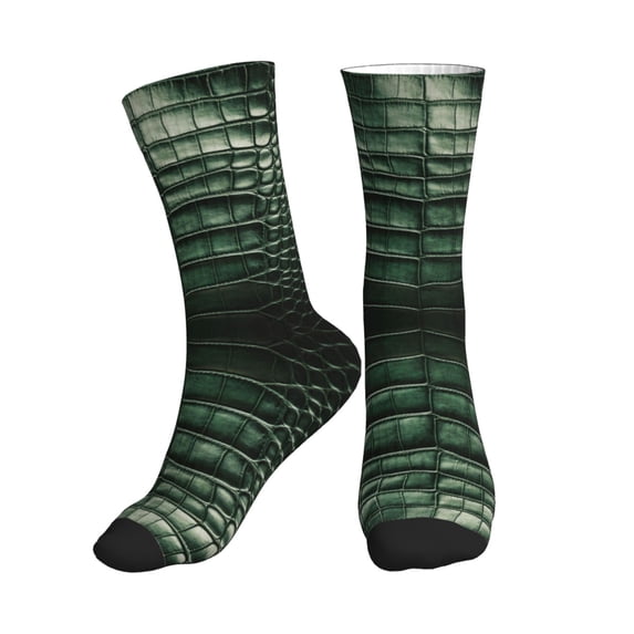 Women's Men's Alligator Skin Seamless Green Texture Colorful Novelty Pattern Crew Athletic Socks