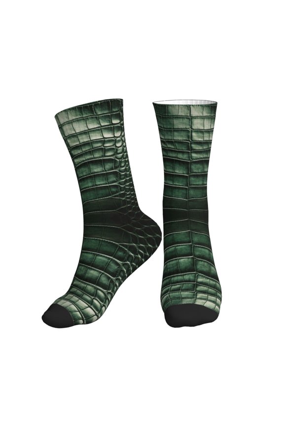 Women's Men's Alligator Skin Seamless Green Texture Colorful Novelty Pattern Crew Athletic Socks