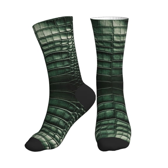 Women's Men's Alligator Skin Seamless Green Texture Colorful Novelty Pattern Crew Athletic Socks