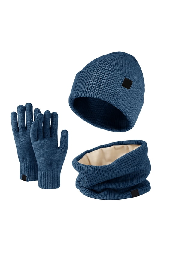 Women's & Men's Alpaca Wool Winter Scarf Gloves Hat Set, Warm Knit Cap with Touchscreen Mittens and Scarf, Windproof Cold Weather Accessories Set for Autumn and Winter Outdoor Activities - Blue