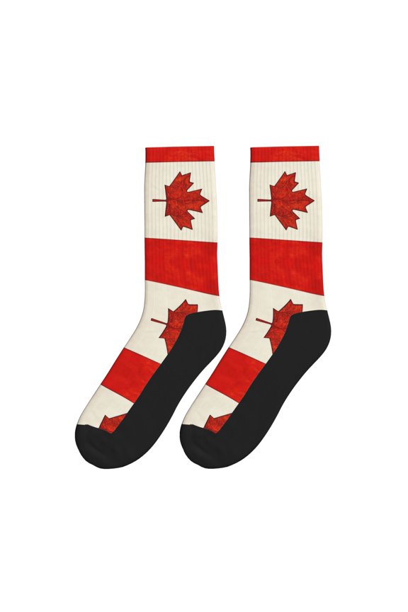 Women's Men's America Canada Flag Pattern Novelty Athletic Socks Casual Crew Socks