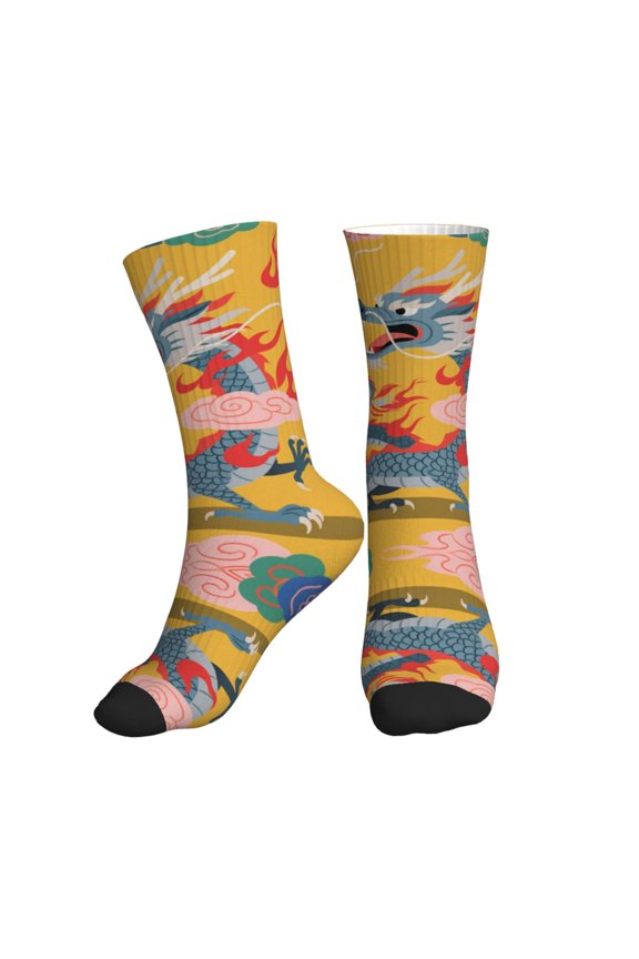 Women's Men's Ancient Chinese Qing Dynasty Eror'S Dragon Colorful Novelty Pattern Crew Athletic Socks