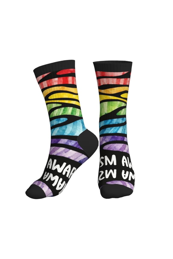 Women's Men's Autism Awareness Colorful Novelty Pattern Crew Athletic Socks