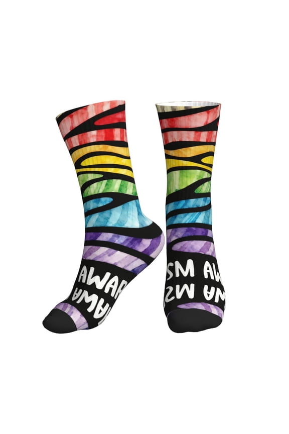 Women's Men's Autism Awareness Colorful Novelty Pattern Crew Athletic Socks
