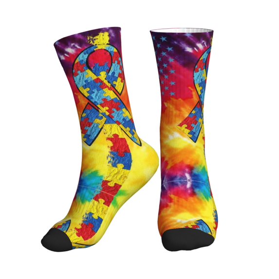 Women's Men's Autism Awareness Puzzle Flag Colorful Novelty Pattern Crew Athletic Socks