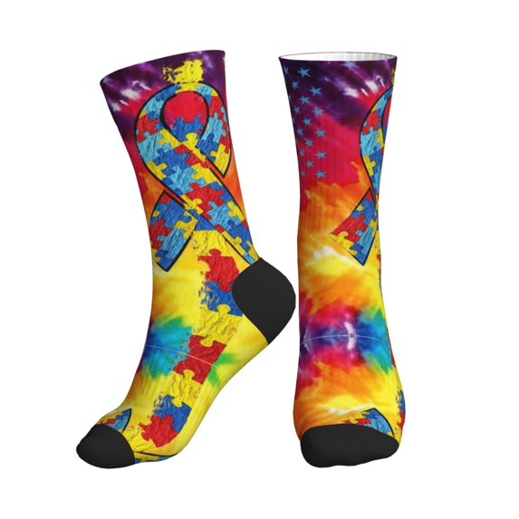 Women's Men's Autism Awareness Puzzle Flag Colorful Novelty Pattern Crew Athletic Socks
