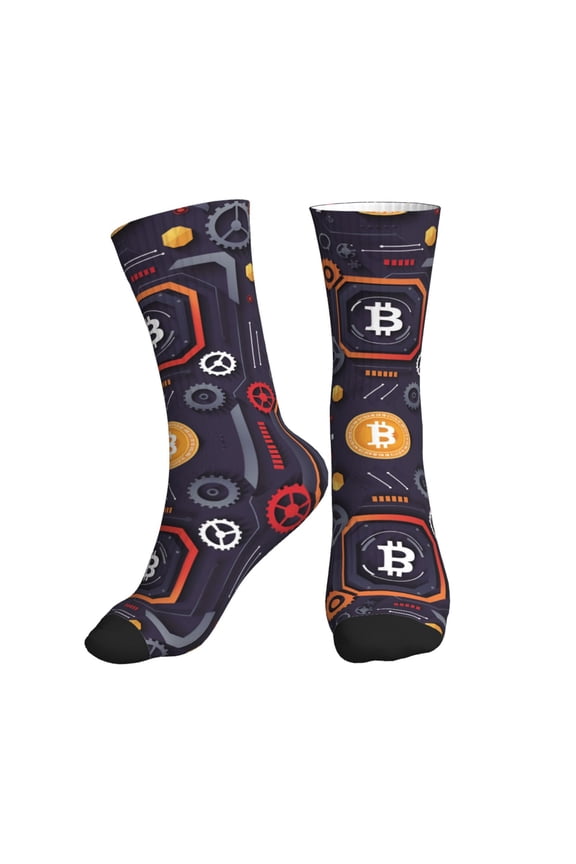 Women's Men's Bitcoin Colorful Novelty Pattern Crew Athletic Socks