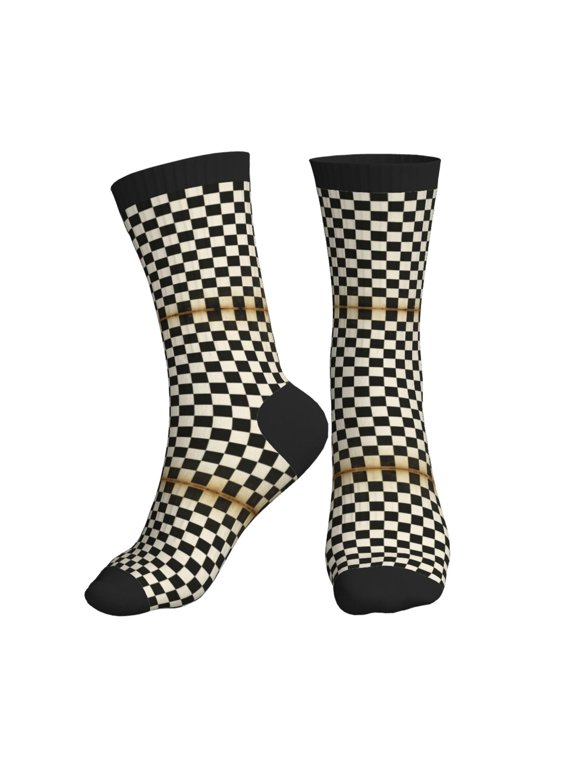 Women's Men's Black And White Checkered Colorful Novelty Pattern Crew Athletic Socks
