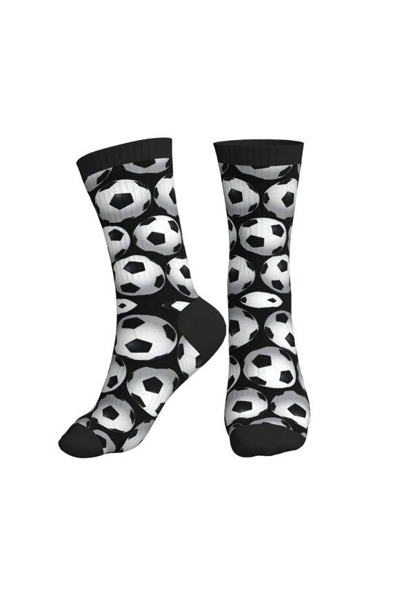 Women's Men's Black And White Soccer-Ball Colorful Novelty Pattern Crew Athletic Socks