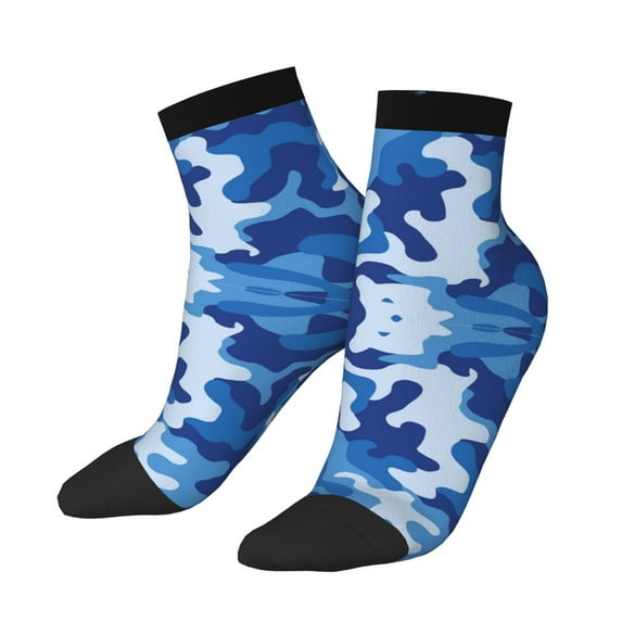 Women's Men's Blue Camouflage Lightweight Ventilation Quarter Ankle Socks
