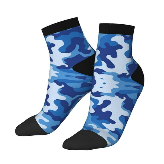 Women's Men's Blue Camouflage Lightweight Ventilation Quarter Ankle Socks