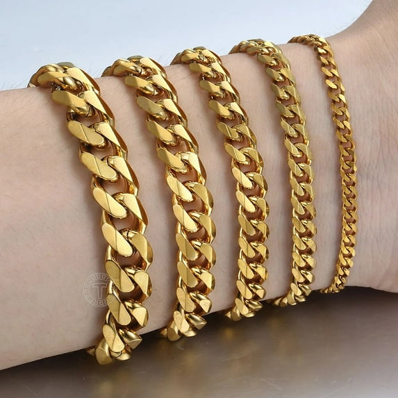 Women's Men's Bracelet Stainless Steel Cuban Link Chain Bracelets Gold Color Silver Color Fashion Wholesale Jewelry KBB10 GC
