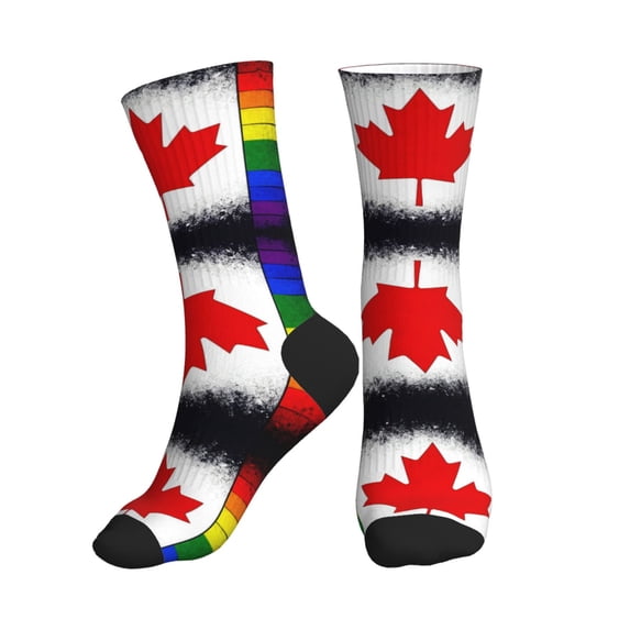 Women's Men's Canada Gay Pride Flag Colorful Novelty Pattern Crew Athletic Socks