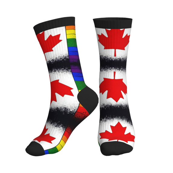 Women's Men's Canada Gay Pride Flag Colorful Novelty Pattern Crew Athletic Socks