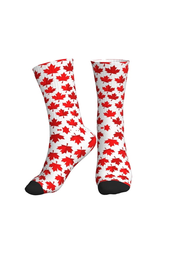 Women's Men's Canada Maple Leaf Colorful Novelty Pattern Crew Athletic Socks