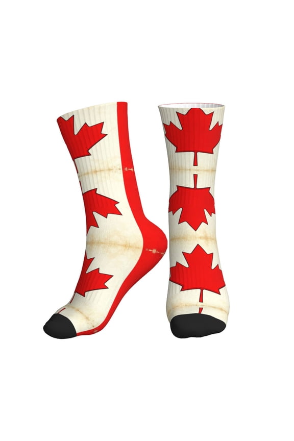 Women's Men's Canadian Flag Colorful Novelty Pattern Crew Athletic Socks