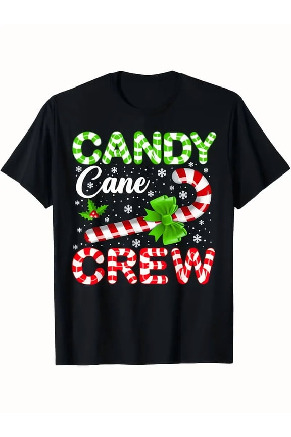 Women's & Men's Candy Cane Crew Christmas Pajamas - Soft Breathable Cotton Sleepwear with Candy Cane & Peppermint Graphic, Family Matching Holiday Outfits (Sizes S-3XL