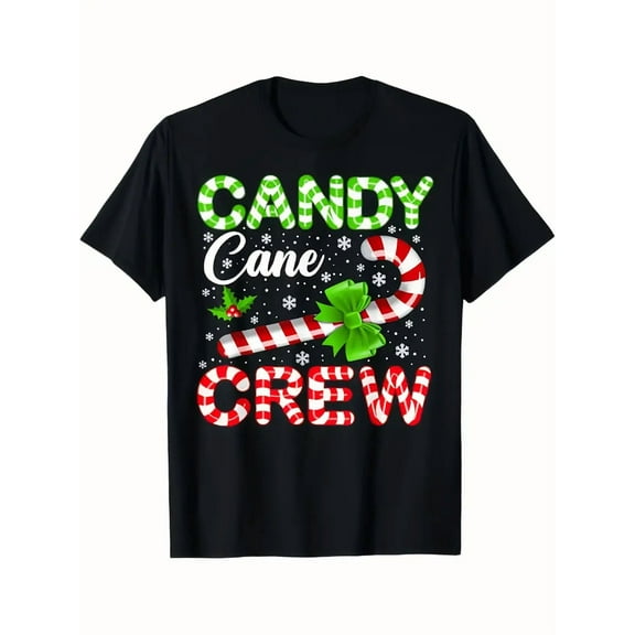 Women's & Men's Candy Cane Crew Christmas Pajamas - Soft Breathable Cotton Sleepwear with Candy Cane & Peppermint Graphic, Family Matching Holiday Outfits (Sizes S-3XL