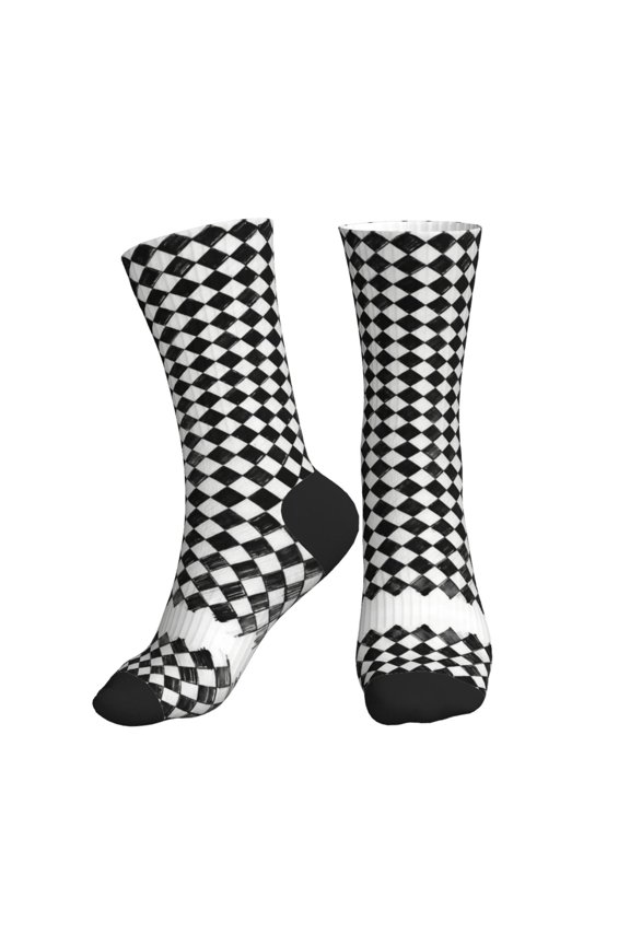 Women's Men's Checkerboard Chess Colorful Novelty Pattern Crew Athletic Socks