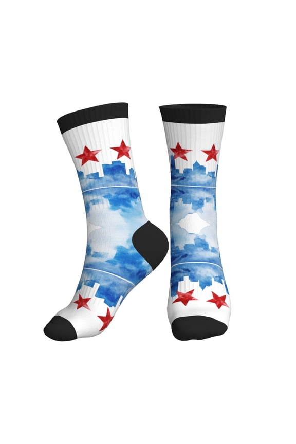 Women's Men's Chicagoan City Flag Art Colorful Novelty Pattern Crew Athletic Socks